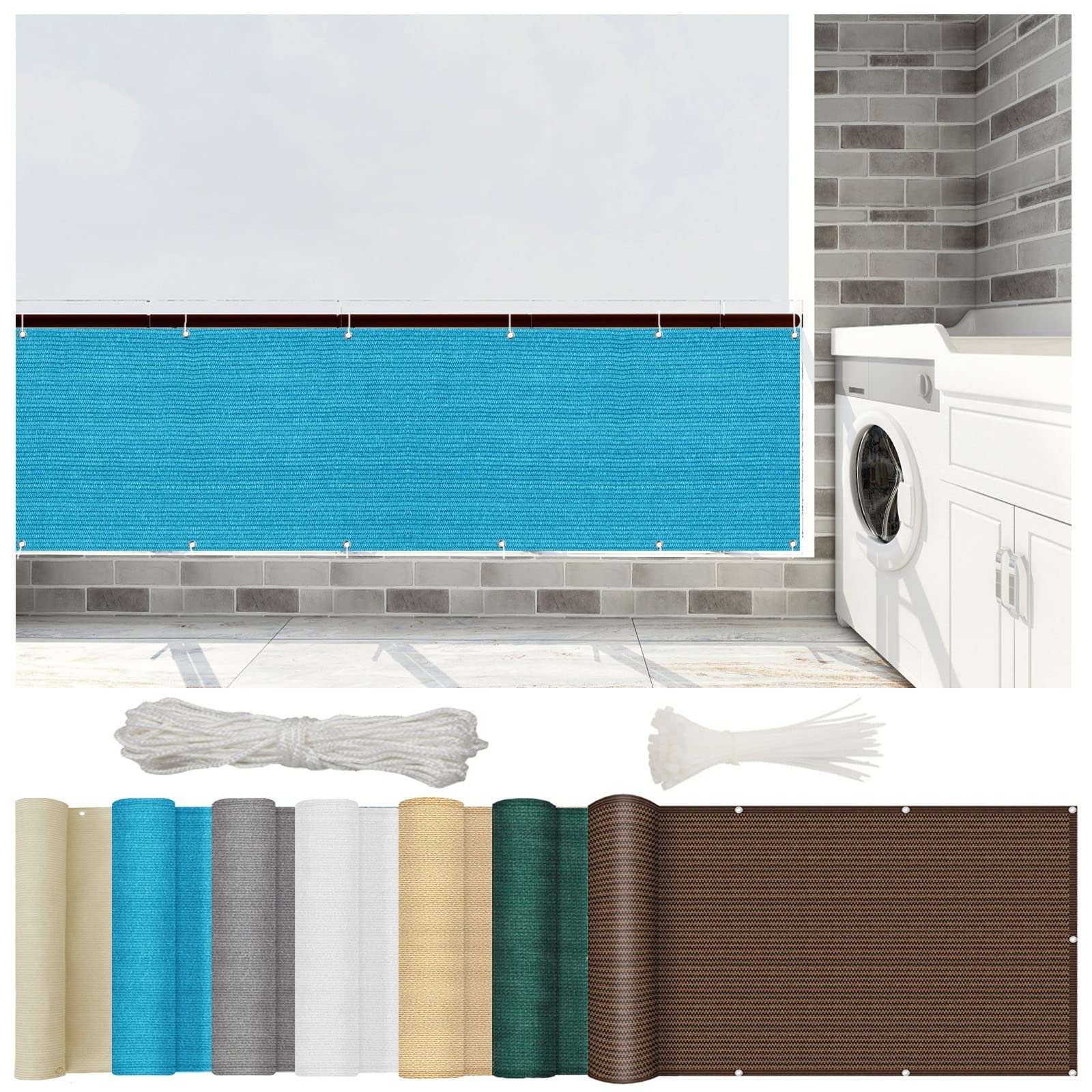 NINGBAI Balcony Privacy Screen 90 x 300 cm(35 x 118inch) Privacy Screen, Opaque Privacy Screen, Garden Screening Shade Netting with Holes and Cable Ties for Outdoor Party Activities, Blue