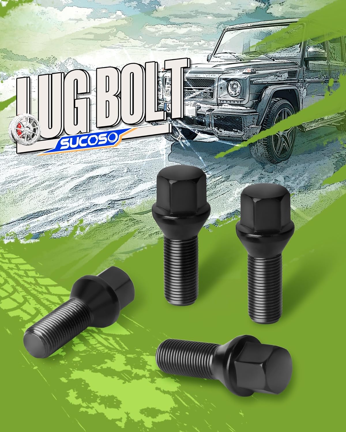14x1.25 OEM Lug Bolts Fit for BMW 2-Series 3-Series 4-Series 5-Series 6-Series 7-Series X1 X2 X3 X4 X5 X6 M3 M4 M5 M6 i3 i8, M14x1.25 Lug Bolts Black 20PC 28mm Shank Length Conical Seat