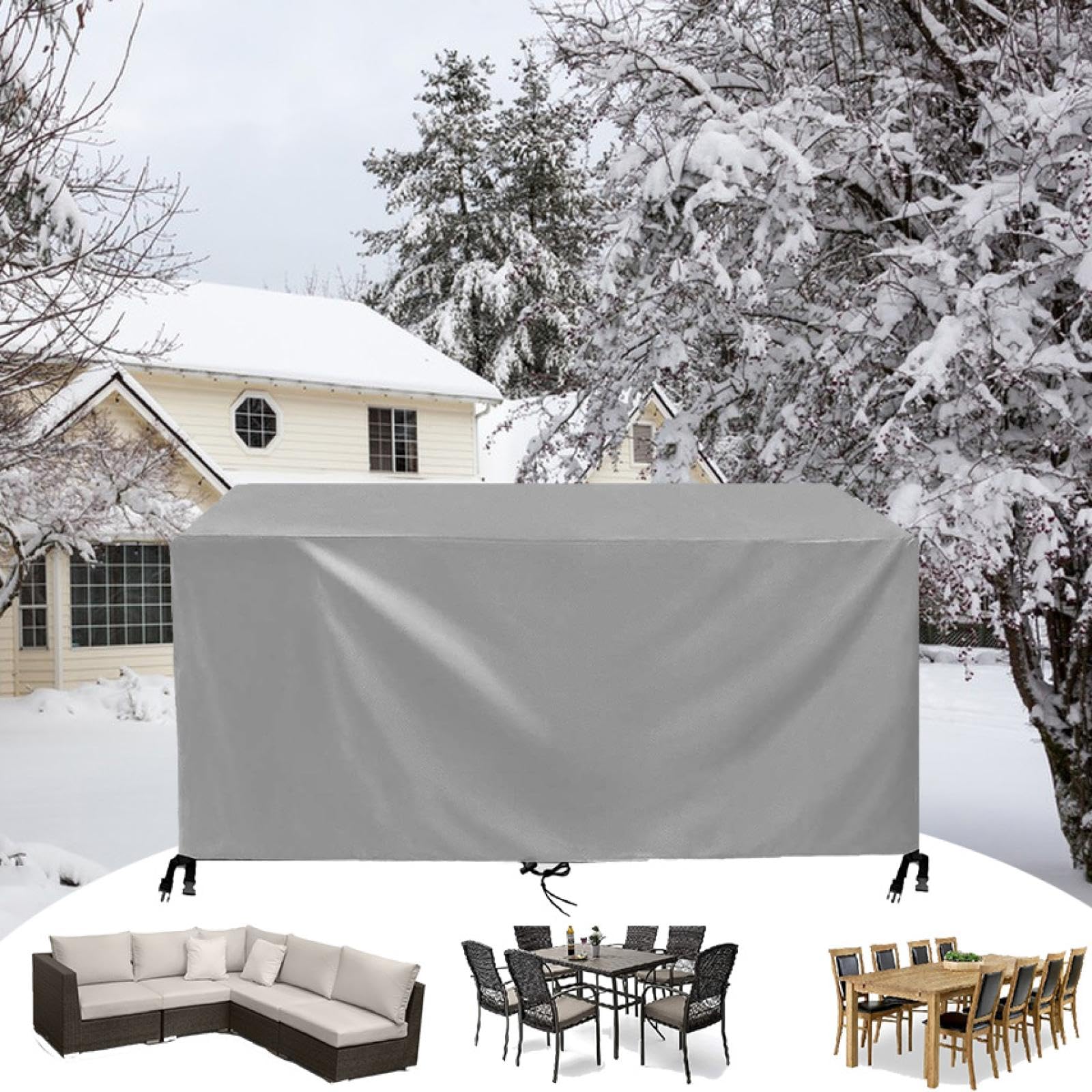 HOLEILUCK Copritavoli per Mobili Da Giardino 300Lx210Wx30Hcm Copertura Sedie Esterno,Telo Copritavolo Da Esterno Impermeabile,420d Oxford,Anti-UV,Antivento,Antineve,Coperture per Mobili Da Giardino