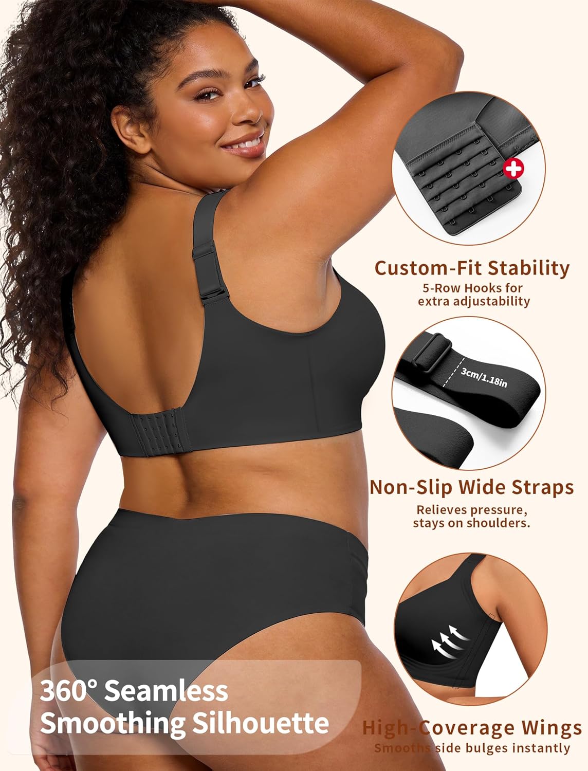 Women Supportive Wireless Bra Push Up Full Coverage Seamless Bra Comfortable No Underwire Everyday Bra with Padded - Image 3