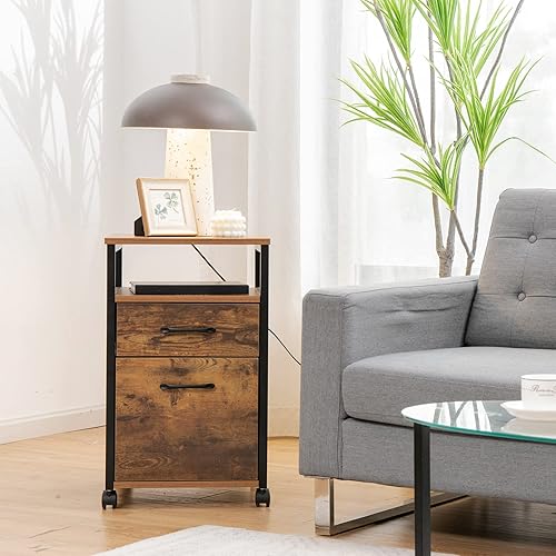 Miniatura 5 de LOKO Archivador móvil de 2 cajones, archivador rodante para debajo del escritorio con estante abierto, soporte de impresión con ruedas, archivador