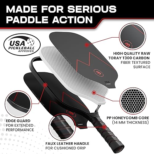 Miniatura 2 de Precision Pro Paleta de pickleball de fibra de carbono de alta calidad, juego de 2 palas de pickleball de 0.555 pulgadas con asas de diseño único y