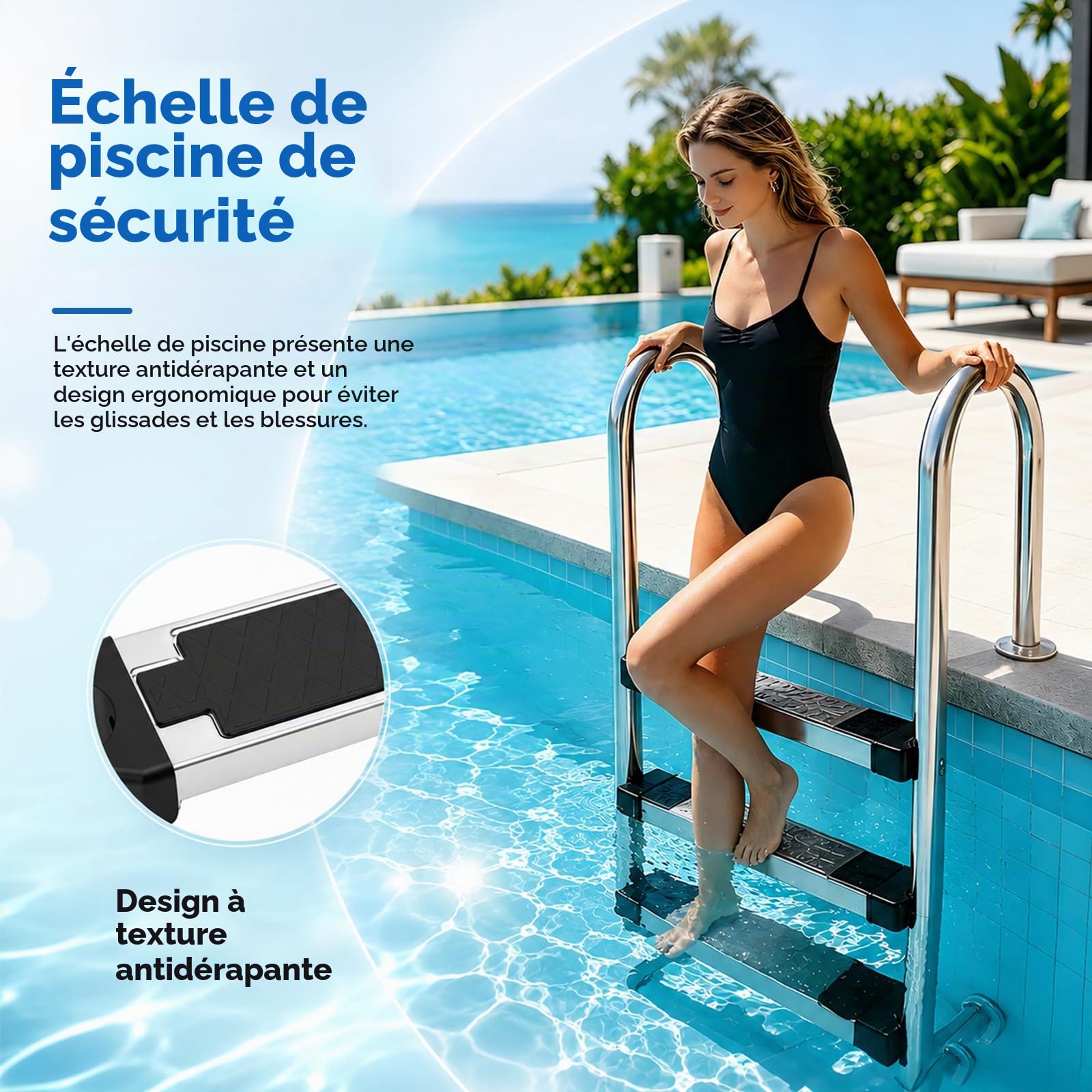 Marches D'échelle De Piscine, Lot De 2 Marches Antidérapantes Marche De Remplacement en Acier Inoxydable Pédale D'échelle Universelle Accessoire Antidérapant Pièces De Piscine