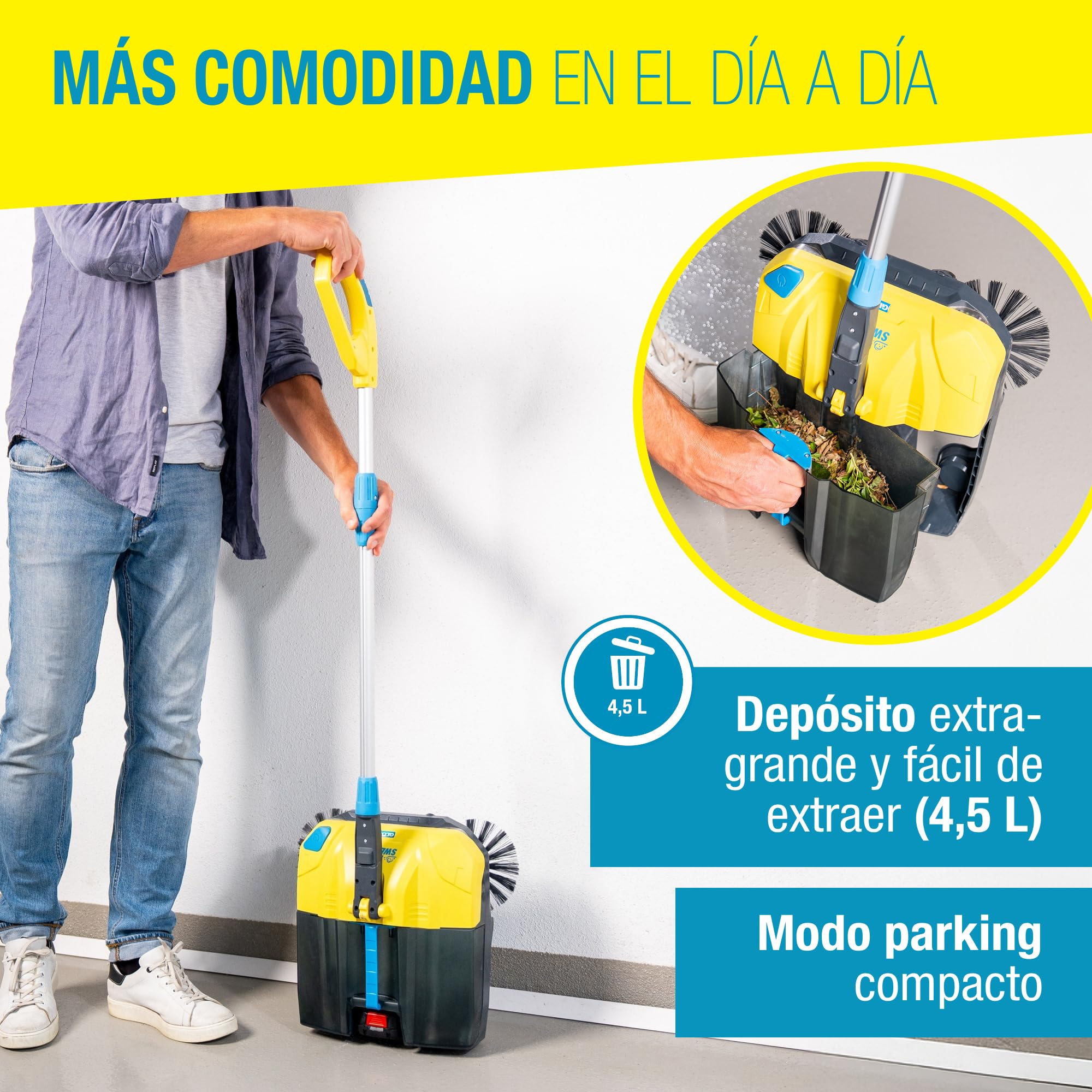 GLORIA Barredora de batería EasySweep 18V | Escoba eléctrica inalámbrica para interior y exterior | Entradas, aceras, terrazas, garajes y hojas | Compatible con Batería BOSCH 18V (no incluida)