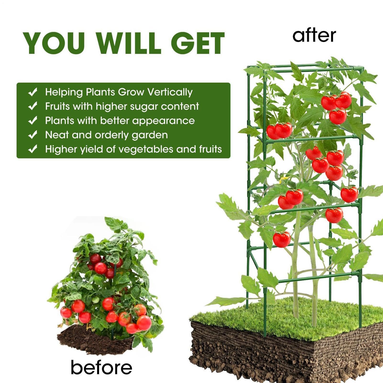 Entutorado para Tomates Soporte Cuadrado Ajustable en Altura de 3 Piezas | Tutor de Plantas Resistente para Judías Pepinos Verduras Rosas Peonías Macetas Bancal Elevado Jardín Patio Césped