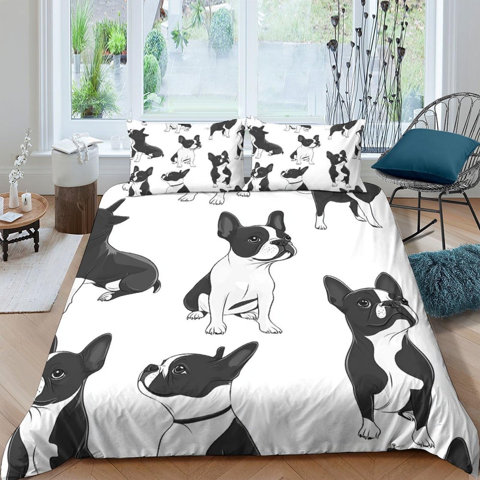 Ctjqhvkz Style-6 3D Printed Black French Bulldog Fitted Sheet Microfiber Soft White Dog Pattern Mattress Cover For Bedroom Dorm Single（135X200cm）