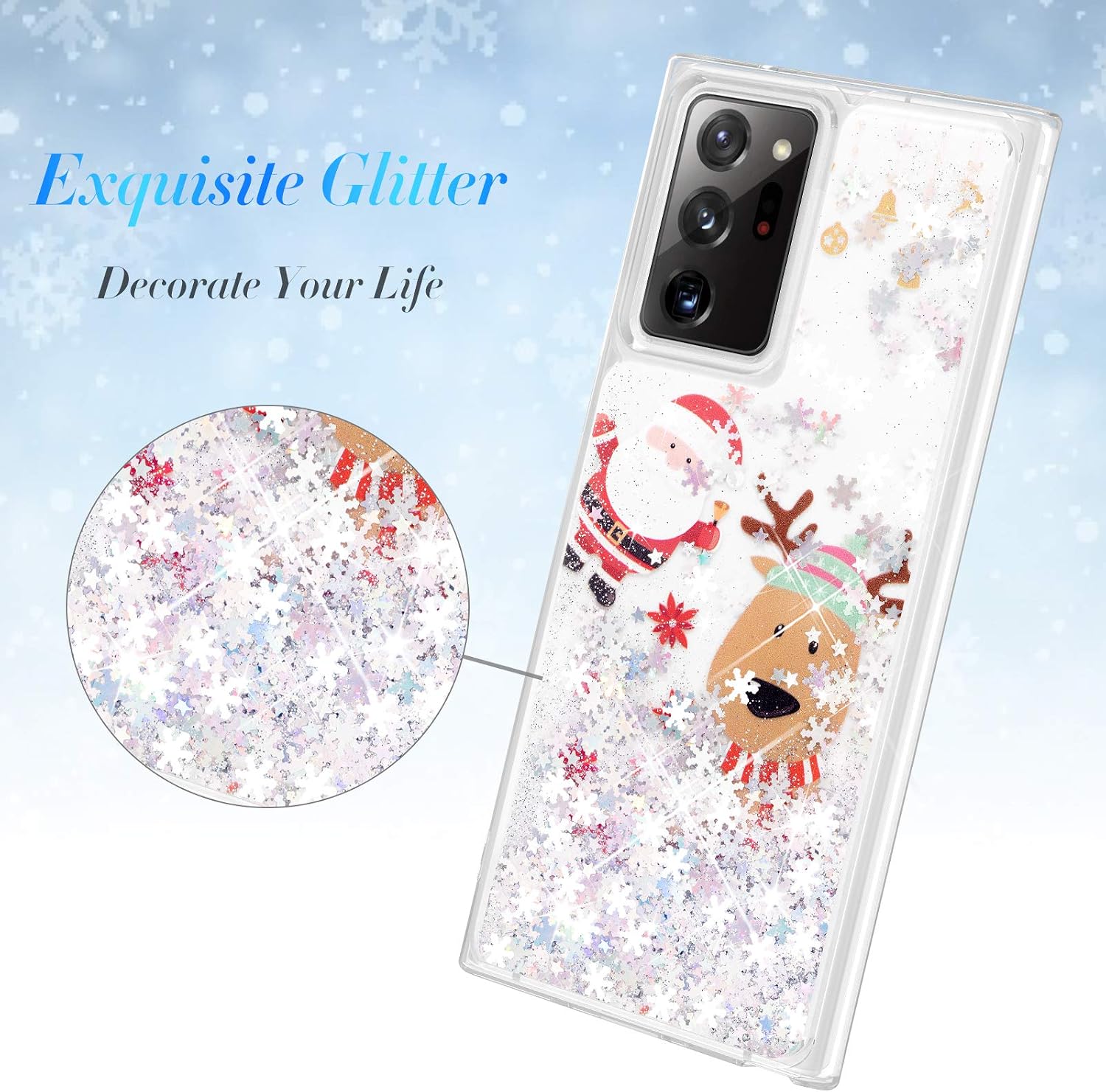 Caka Glitter Case for Galaxy Note 20 Ultra Case Christmas for Women Girls Bling Fashion Sparkle Liquid Quicksand Flowing Glitter Transparent Case for Samsung Galaxy Note 20 Ultra (Moose)