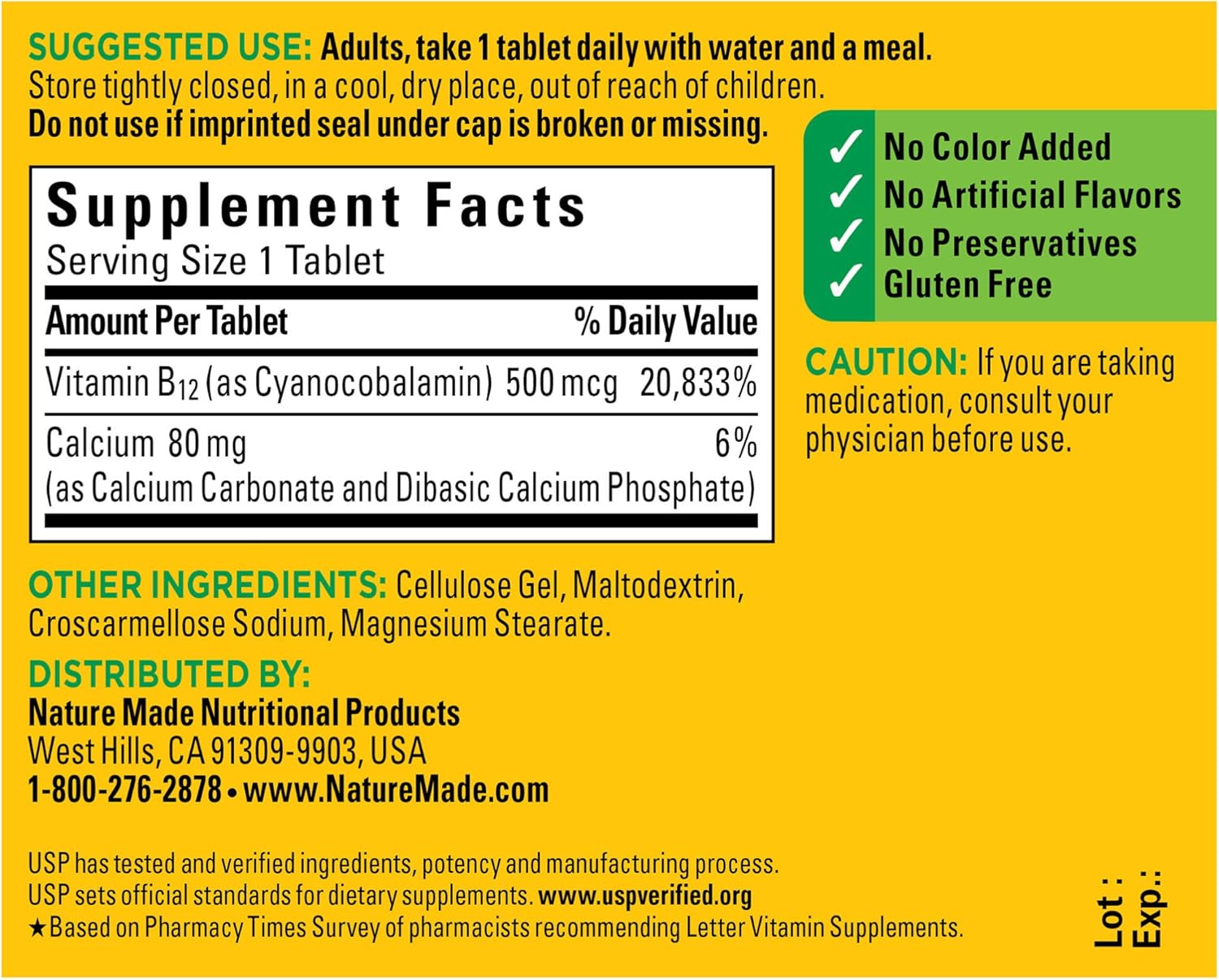 Nature Made Vitamin B12 500 mcg Tablets, 200 Count for Metabolic Health : Health & Household