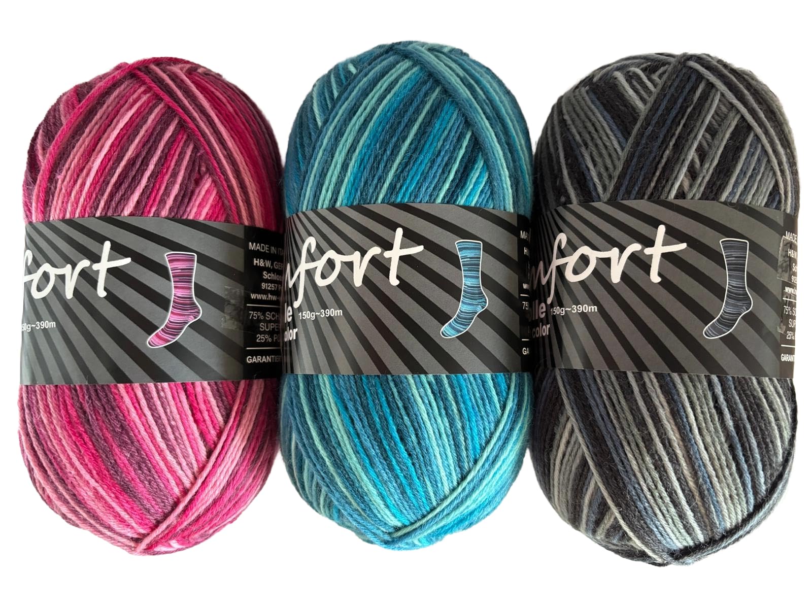 Sockenwolle Strumpfwolle Comfort Color 3x150gr 6-fädig Color 150gr 375m/LL 450gr Set für besonders warme Füße Set 4-6
