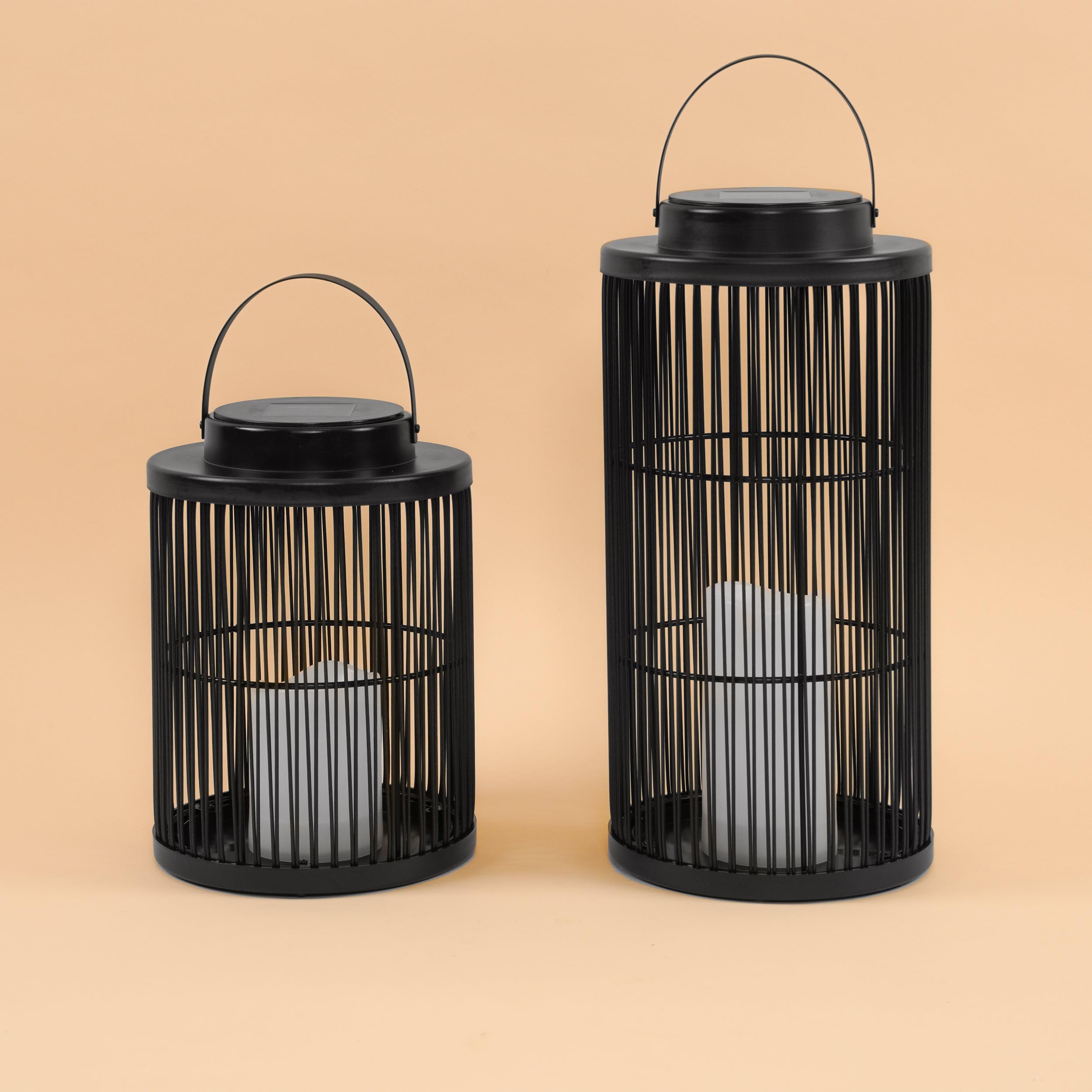 Esotec Solar Metall Außenlaternen Dekoleuchten Sara, 2er Set, LED Tischleuchte, Akku, Led Kerzen Flackerlicht, Solarleuchte, Standleuchte, draußen, outdoor, schwarz, 102162