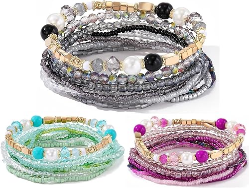 MengPa Pulseras de cuentas para mujer, pulseras de cuentas bohemias de moda, paquete de joyas de amistad