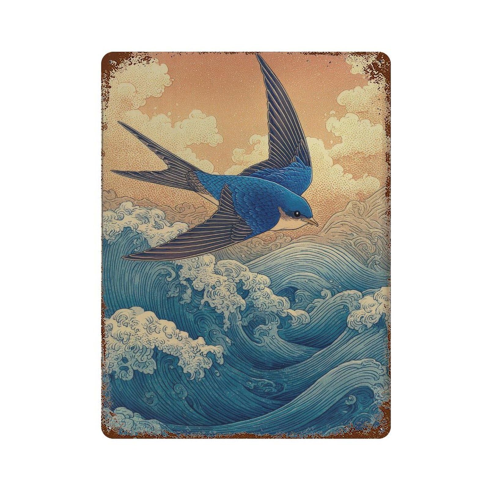 xiaoxiaoshen Sow Bird. Japanese Style Ukiyo Wall Decor Art Metal Tin Poster Modern Home Decor Art Home Bar Shop Decorations Vintage Sign 40x30cm