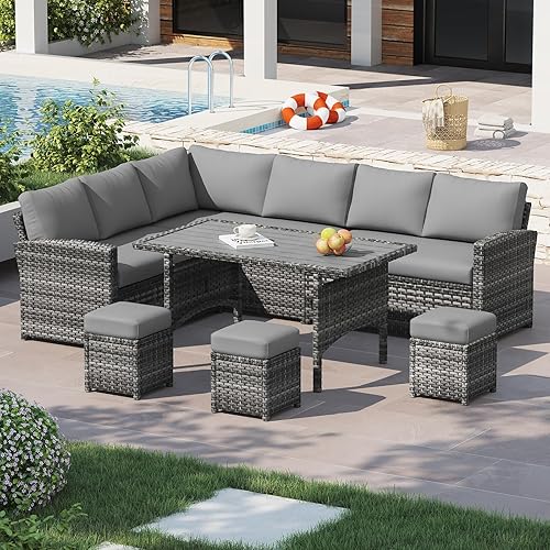 7 Pieces Patio Furniture Set, Outdoor Sectional Sofa Conversation Set,