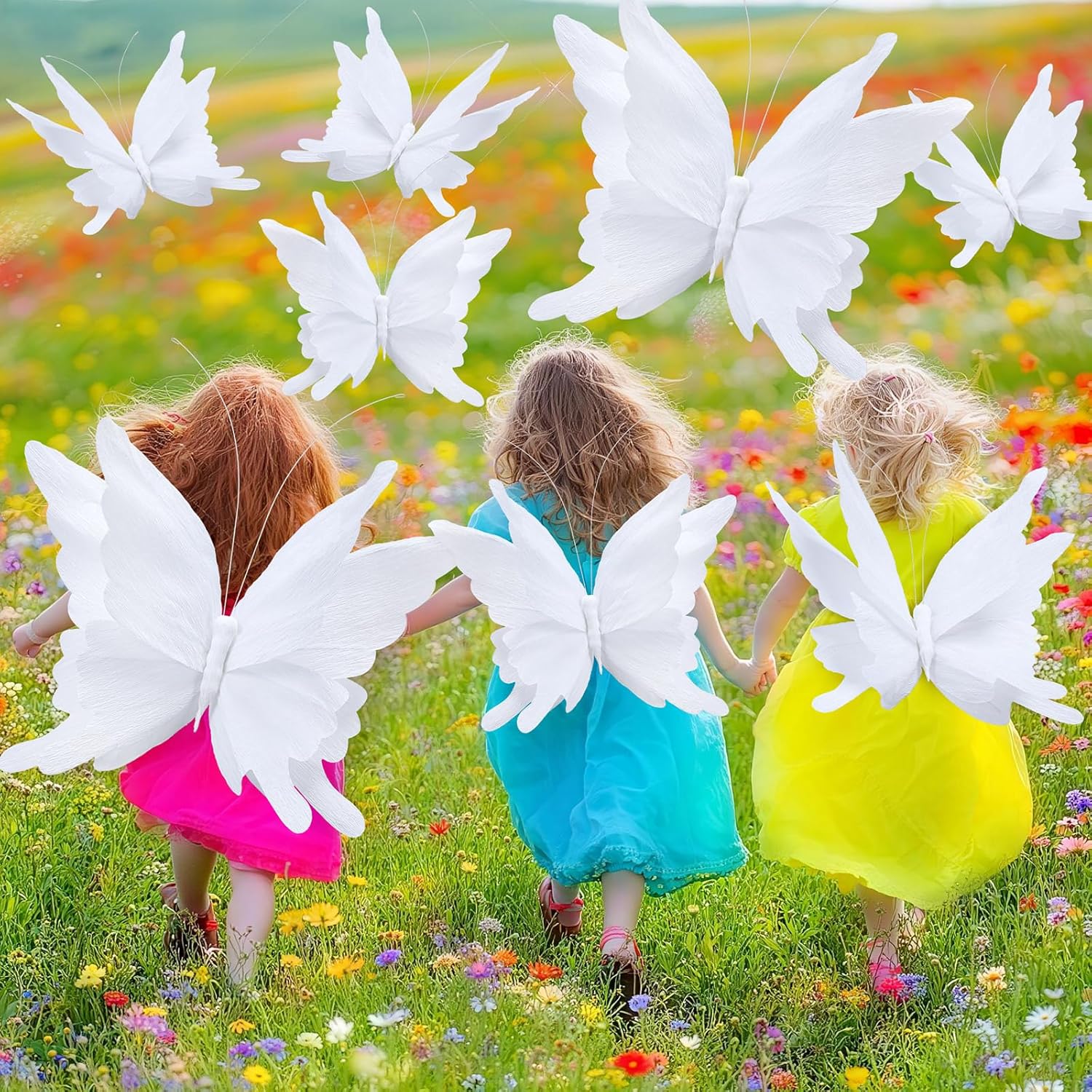 Honoson 3 Pcs Large Butterfly Party Decorations Hanging 3D Crepe Paper Butterfly Decoration Giant Supply for Wedding Party Birthday Baby Shower Garden Wall(White,11inch,20 Inch) - Image 7