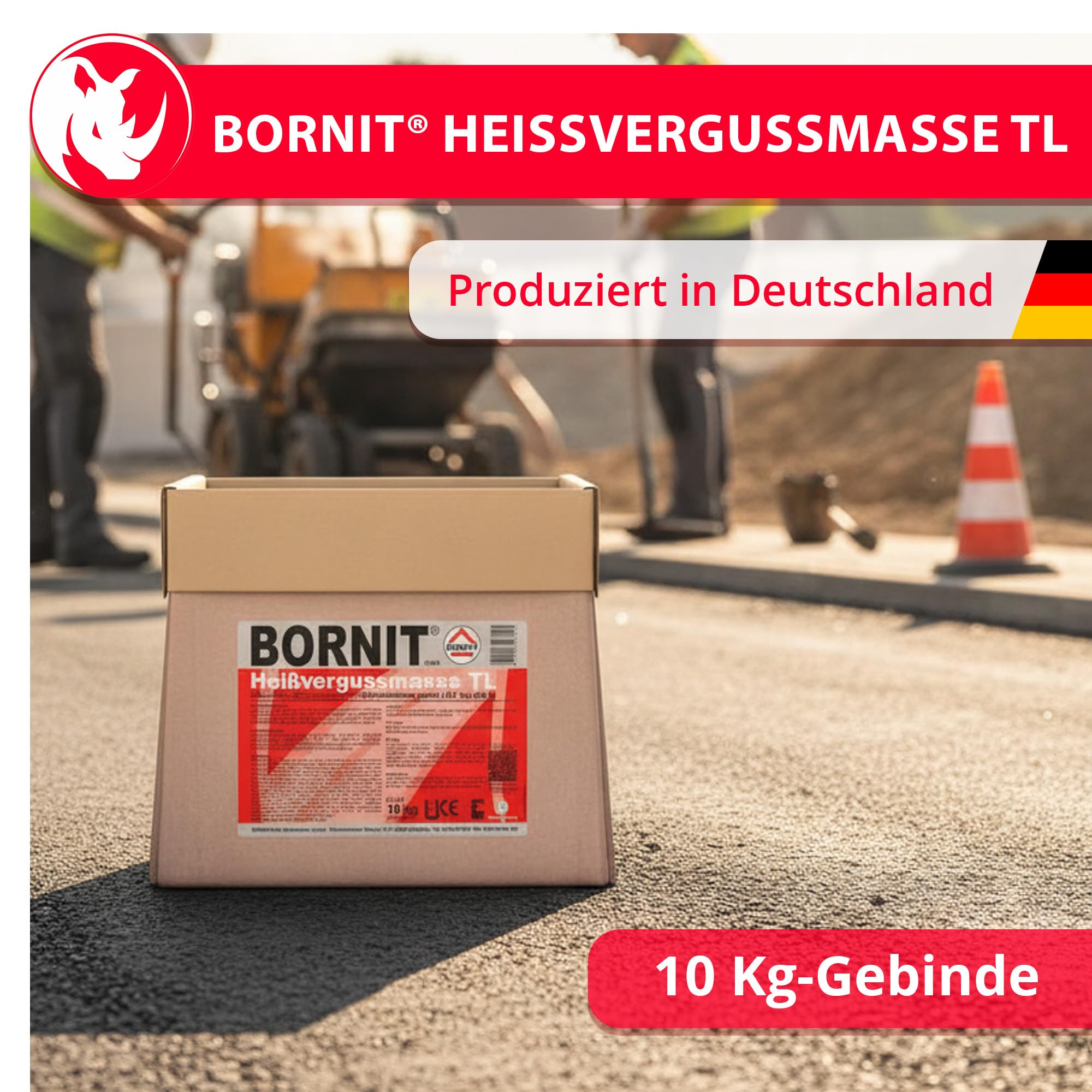 BORNIT Heißvergussmasse TL 10 kg Bitumen Dichtmasse Asphalt Rissfüller Asphalt Reparatur [polymermodifiziert] Straßen Vergussmasse elastische Fugenmasse Rissfüller für Asphalt Beton Brücke Baustelle