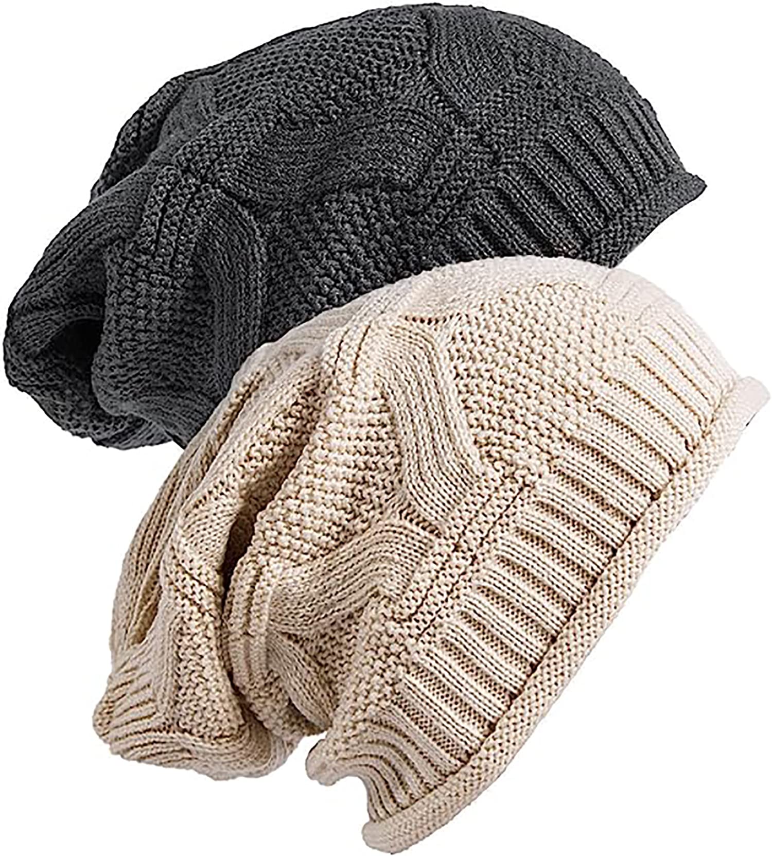 2 Pack Womens Slouchy Beanie Winter Knit Soft Hat for Women and Men