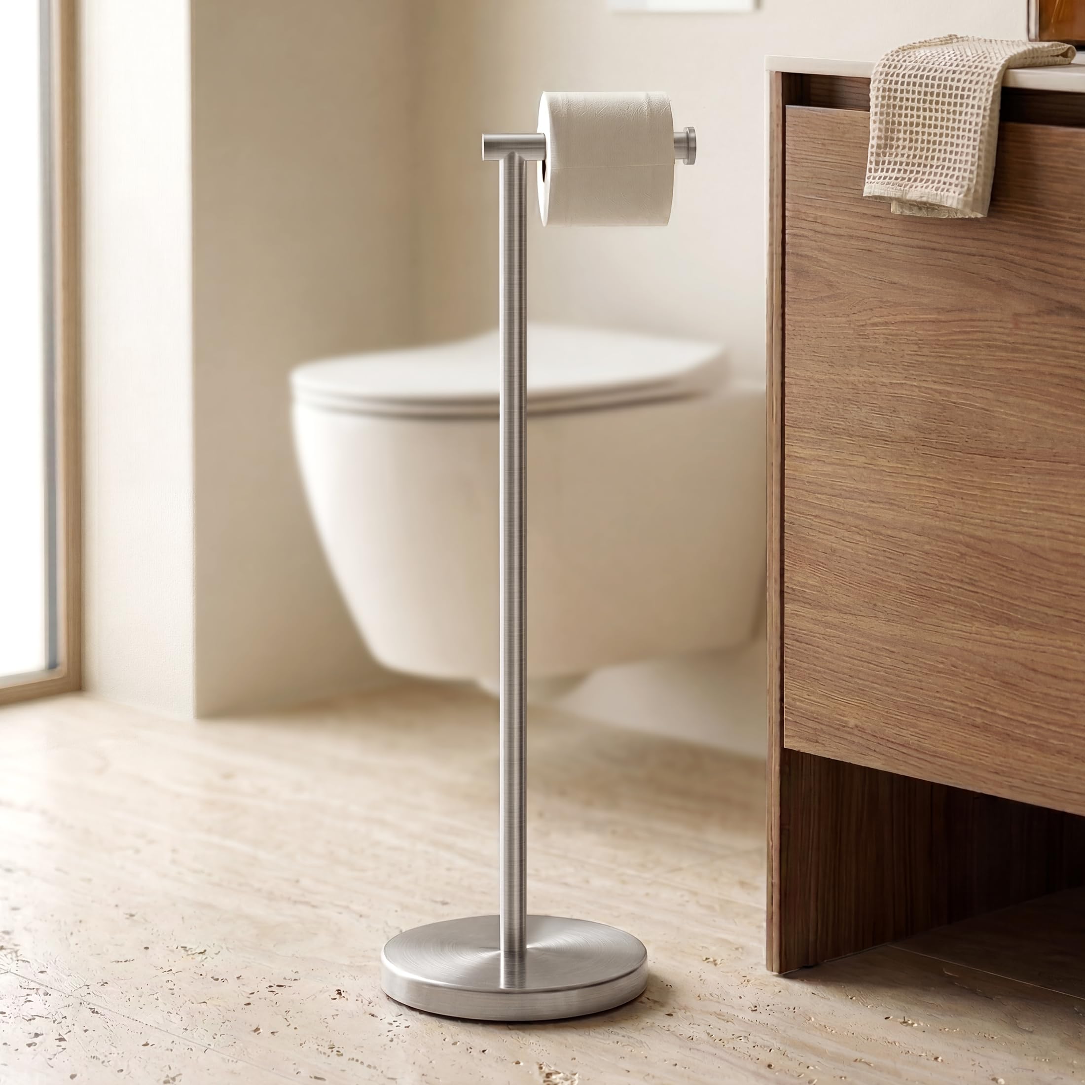 KES Toilettenpapierhalter, 66 cm H (größere Version), freistehender Toilettenpapierrollenhalter mit beschwerter Basis, für Badezimmer, rostfreier SUS304 Edelstahl, gebürstete Oberfläche, BPH283S66-2
