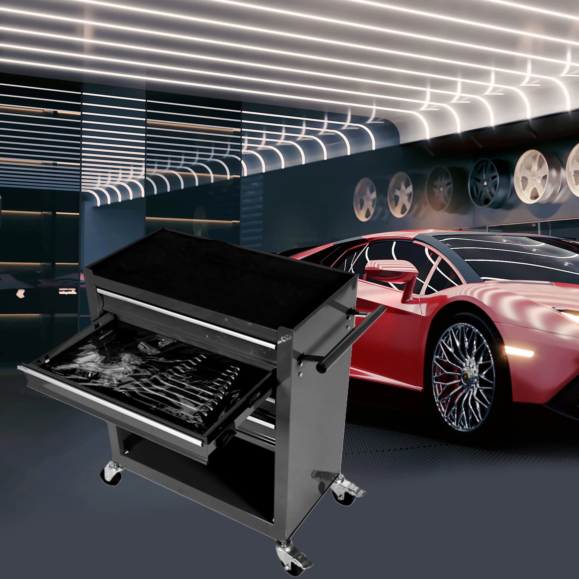 GOWE 4 Drawers Tool Cabinet with Tool Sets-Black