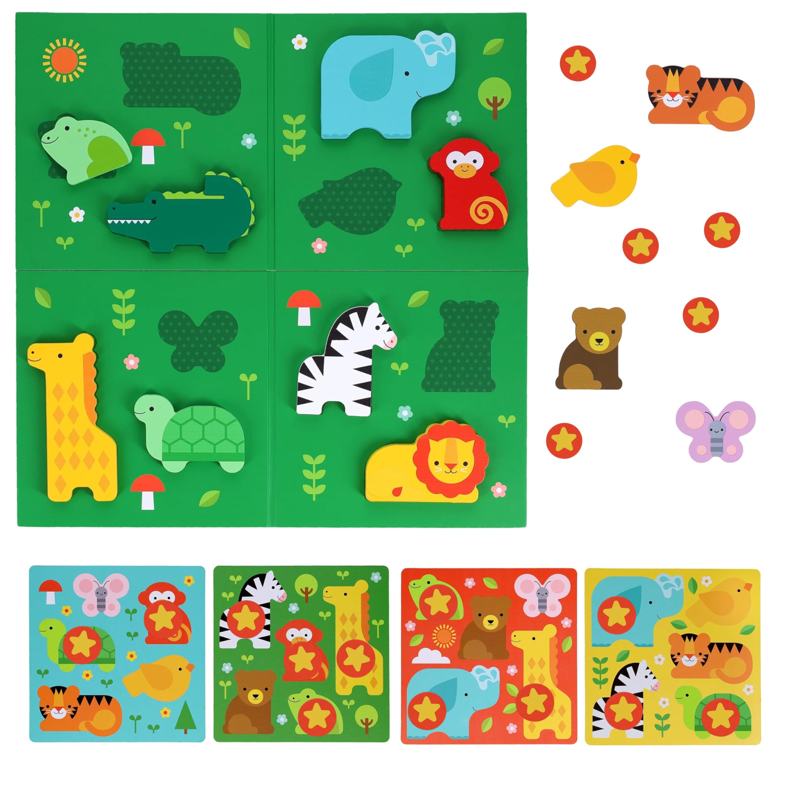 Petit Collage: First Bingo Game – Animal Friends – Includes 12 Wooden Animals, 4 Bingo Cards, 27 Tokens & Cloth Bag – Screen-Free Toddler Game Ages 2+ – Educational Matching & Counting Gift