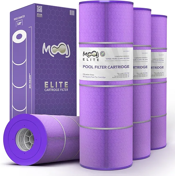 MOAJ Elite Pool Filter 4-Pack Replaces Pentair CCP320, Clean and Clear Plus 320, R173573, 160340, PCC80, PCC80-PAK4, Filbur FC-1976, Unicel C-7470, Crystal Water 325 | 20 1/16" x 7" | Asepsis-Infused