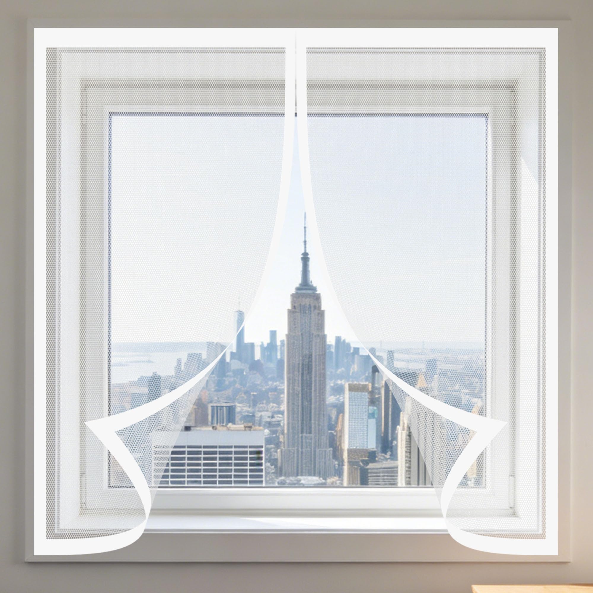 Magnetic Fly Screen Window 120 x 170 cm with Selfadhesive Selfadhesive Insect Mesh Curtain Custom Size for Windows Doors and Patio Screens, White