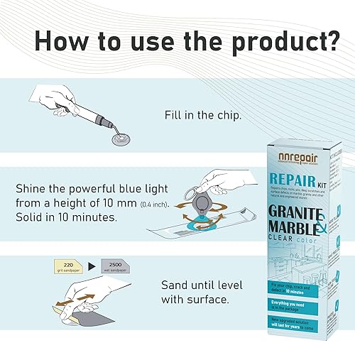 Miniatura 6 de Kit de reparación de encimera de mármol, granito y cuarzo (transparente)  Soluciona tus defectos como un profesional I También para kit de