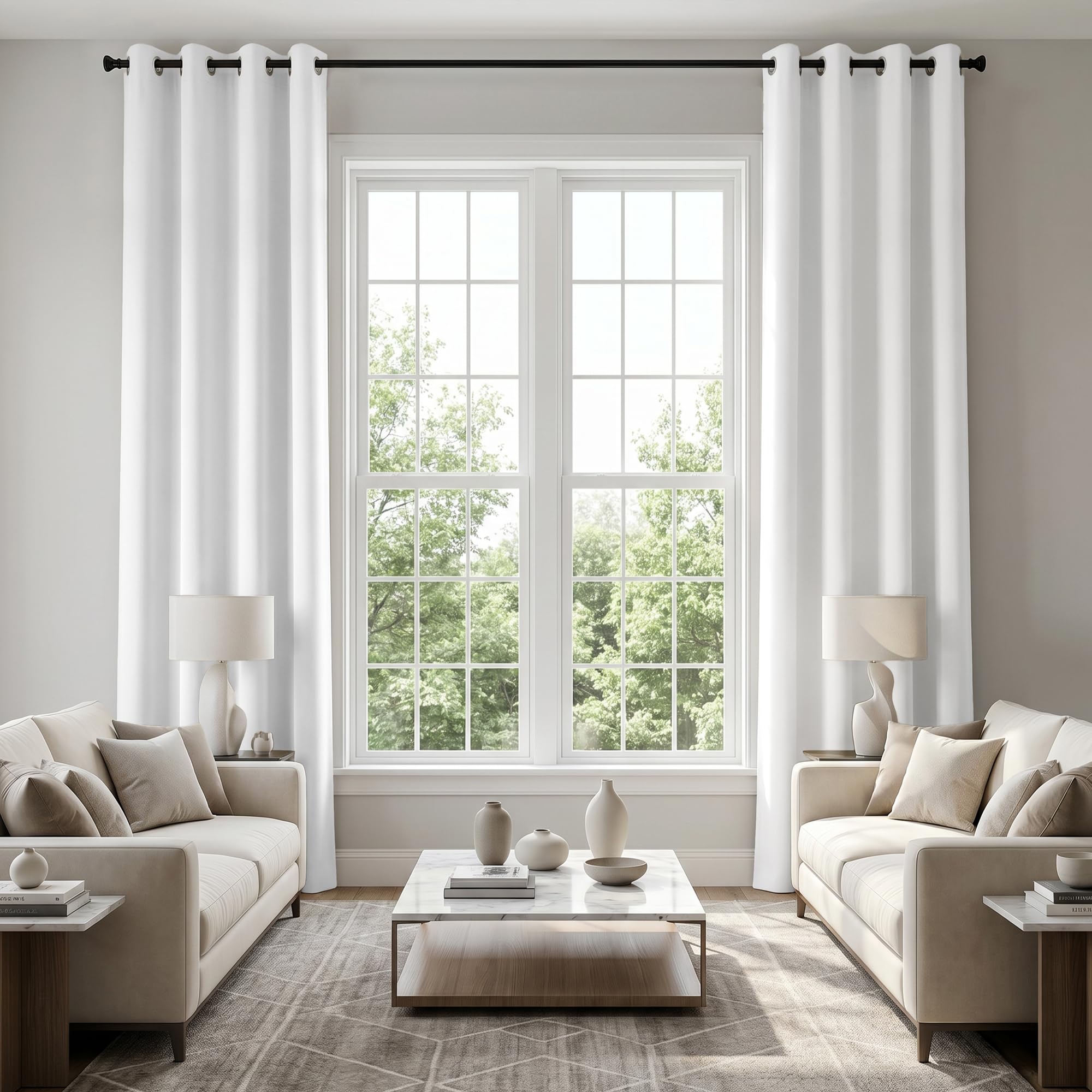 KOUFALL White Curtains 120 Inches Long for Living Room, Extra Long Window Treatments Coverings Drapes Room Darkening 80% Blackout Draperies, 52 by 120 Inch Length (KF-GJM-DKCL-White-52x120) โ image 1