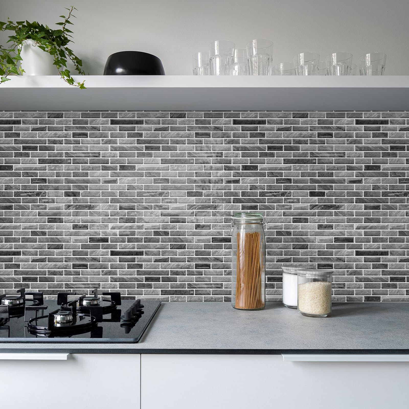 Piastrelle in ceramica 3D, 10 pezzi, 30,5 x 30,5 cm, autoadesive, pannelli da parete 3D, per cucina, bagno, parete (grigio)