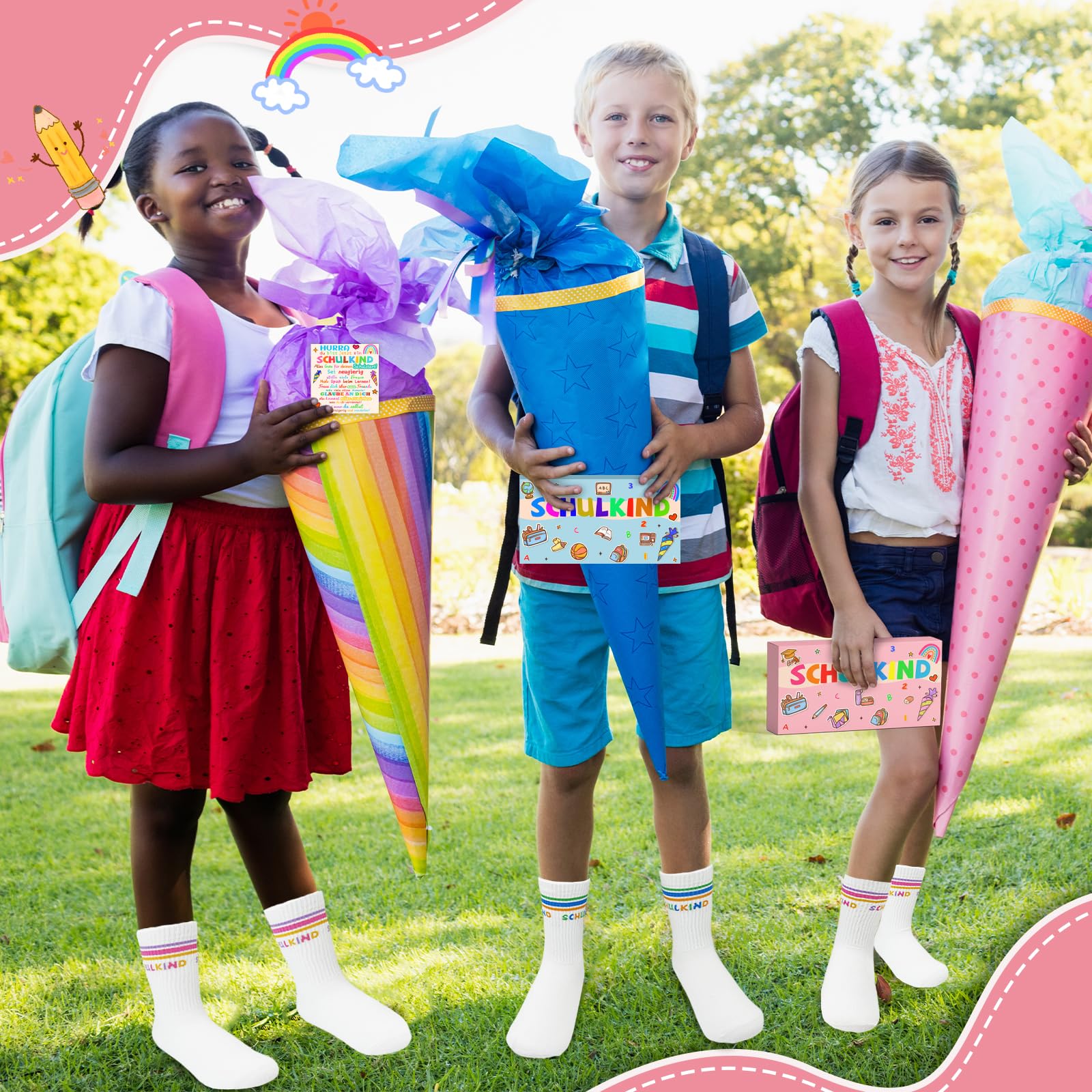 YUNYAKARSA Schulkind Socken Baumwolle 25-34, Geschenk Einschulung Junge Socken Einschulung Mädchen, Einschulung Geschenk Junge Mädchen Schulanfang Jungen Geschenk Mädchen 6 Jahre Jungen - 3