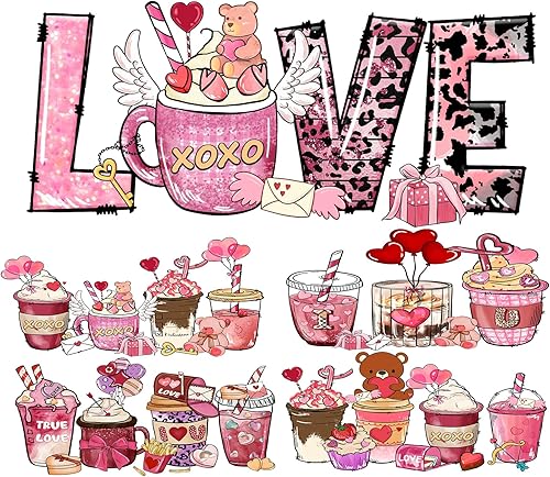 Miniatura 3 de Adhesivos de transferencia de vasos UV DTF para San Valentín para vidrio de 16 onzas, 5 hojas de amor con corazón frotado en transferencia, adhesivo