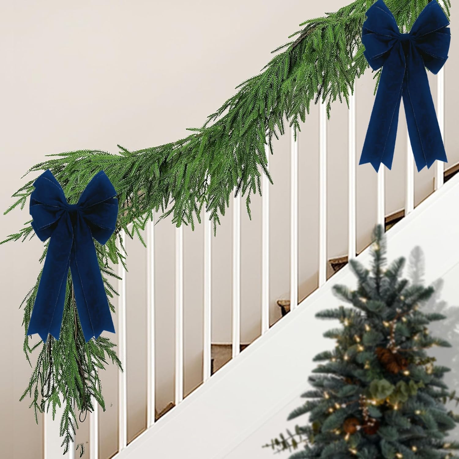 Meseey Large Velvet Bows for Farmhouse Wreaths, 20 x 10 Inches, 2 Pack, Door Decorations (Navy Blue)