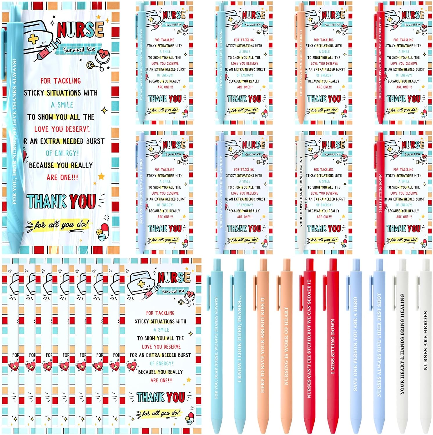 Sayglossy 80 Sets Nurse Pen Appreciation Gifts Bulk Nursing Inspirational Theme Pens with Thank You Cards Nurse Week Gifts for Nursing Students Medical Assistants Healthcare Staff Coworker