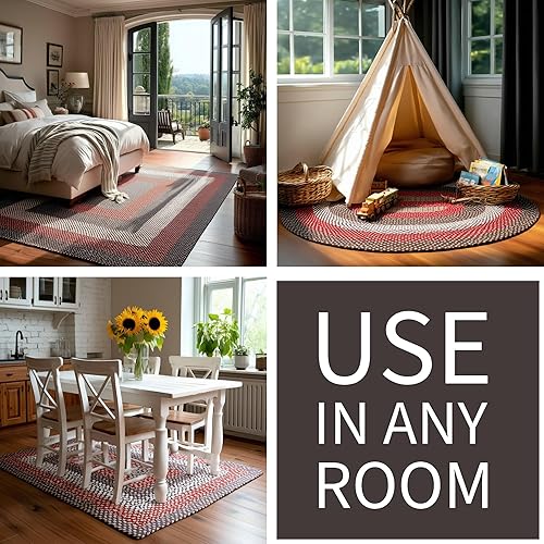 Miniatura 10 de Super Area Rugs Alfombra trenzada grande ovalada de 7 x 9 pulgadas, color marrón y rojo, para dormitorios y salas de estar estilo rústico