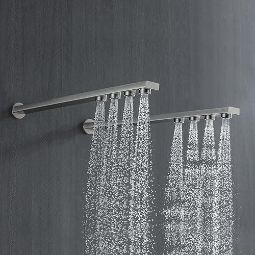 Brazo de ducha tipo barra de ducha de acero inoxidable, para montar en la pared, integrado con cabezal de ducha con 4 boquillas de alto flujo, tipo