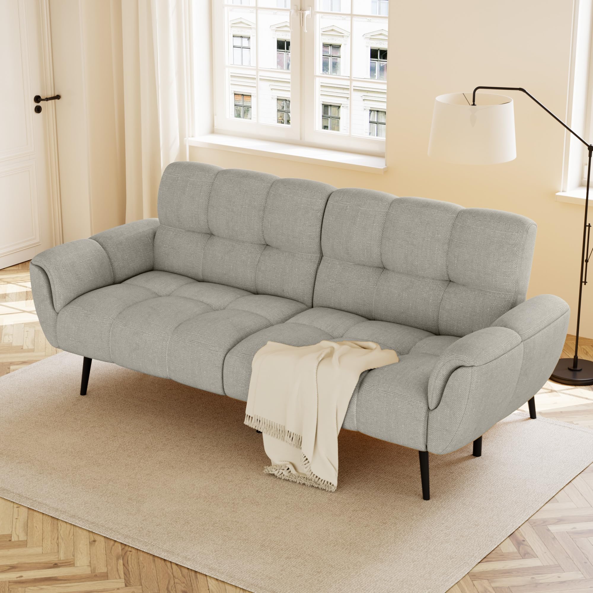JIEXI Modern Clic Clack Sofa Bed Double, 3 Seater Fabric Couch with Adjustable Backrest, Small 2 Seater Settee Guest Bed for Living Room Office Apartment, 190cm (Light grey) โ image 1