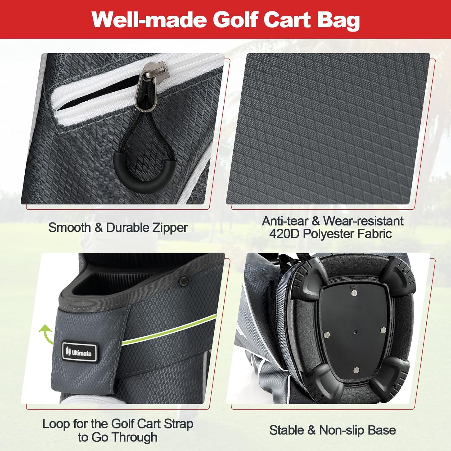 GYMAX Golf Cart Bag, 15-Way Divider with 7 Pockets, Rain Hood, Umbrella Holder & Gloves Stickers, Unisex Adults Golf Clubs Bag