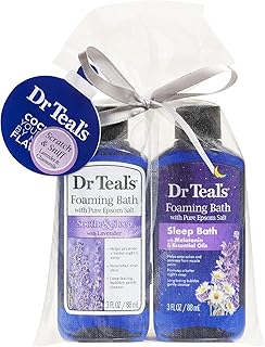 Dr Teal's Foaming Bath Holiday Gift Combo Pack (6 fl oz Total), Soothe & Sleep with Lavender, and Sleep Bath with Melatonin.
