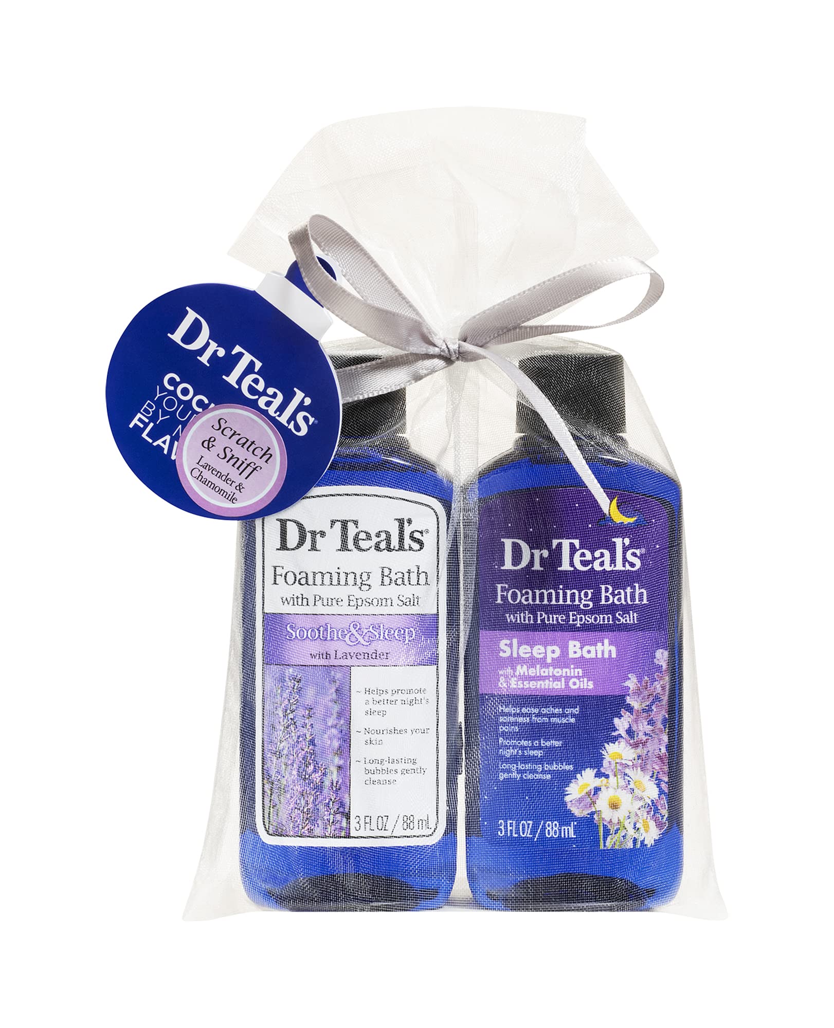 Foaming Bath Holiday Gift Combo Pack (6 fl oz Total), Soothe & Sleep with Lavender, and Sleep Bath with Melatonin.