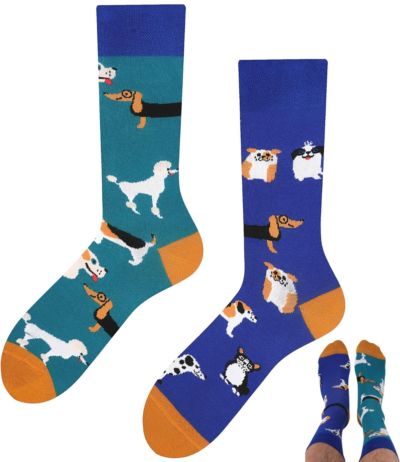 TODO Lustige Socken mit Hundemotiv Herren, Hunde Socken mit Tier Motiv (43-46, Blue Dogs)
