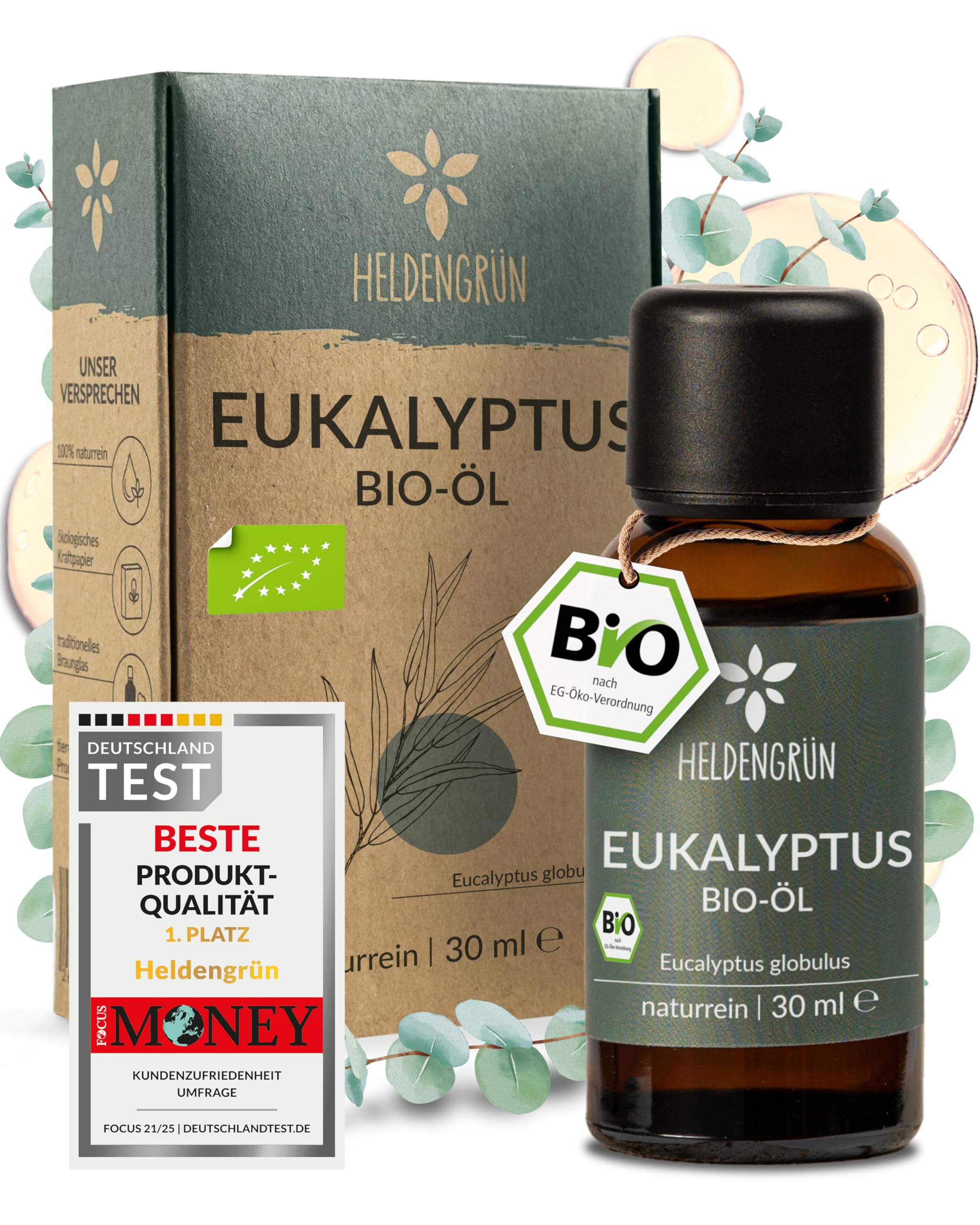 Heldengrün® BIO Eukalyptusöl [100% NATURREIN] - Natürliche Frische - Echtes Eukalyptus Öl aus Austalien - Ideal für Aromatherapie & Kosmetik - Eucalyptus Oil