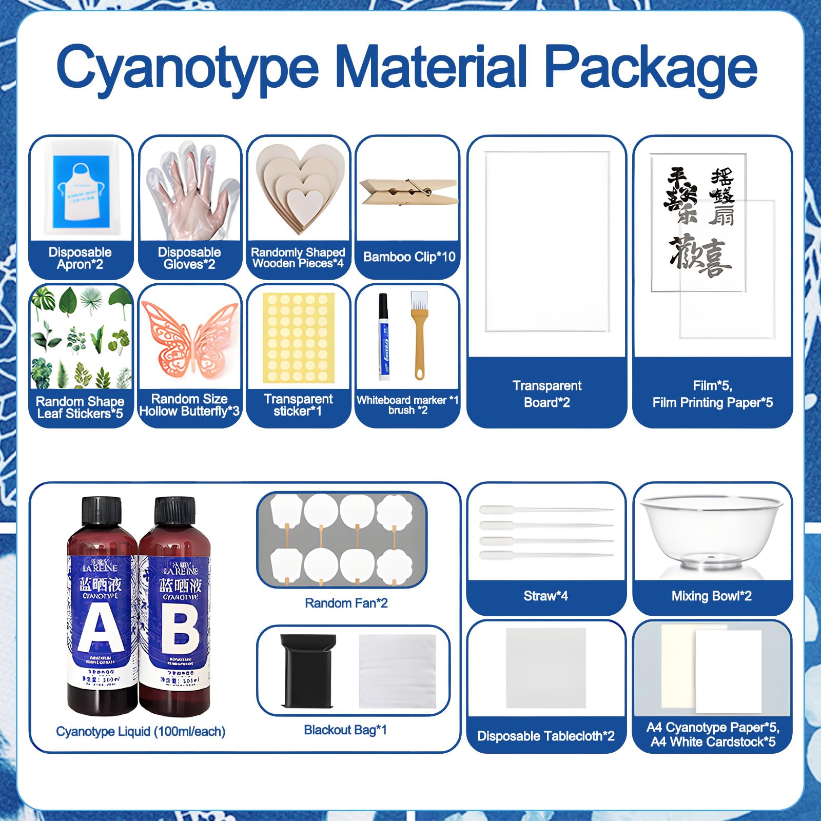 Cyanotype Paper Kit, Sun Print Nature Printing Kit, DIY Cyanotype Craft Projects, 2 Cyanotype Sensitizer, 10 Sheets A4 Paper - Image 2