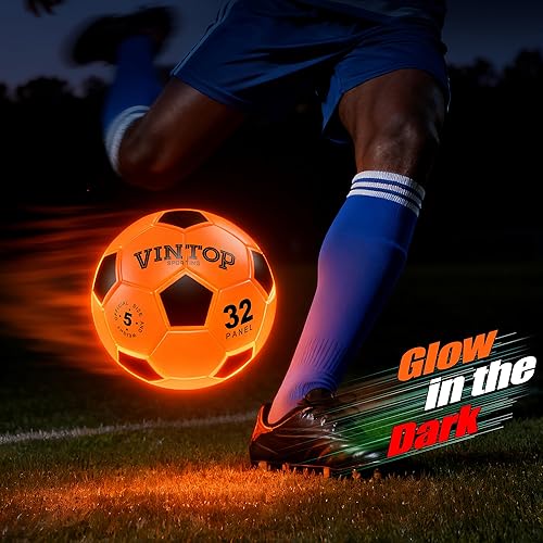 Miniatura 2 de Balón de fútbol que brilla en la oscuridad para niños de 8 a 12 y 15 años, pelota de fútbol con luz LED con bomba para interiores y exteriores,
