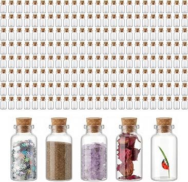 Patelai 100pcs Small Glass Jars with Cork Lids, Mini Bottles,1ml/0.03oz