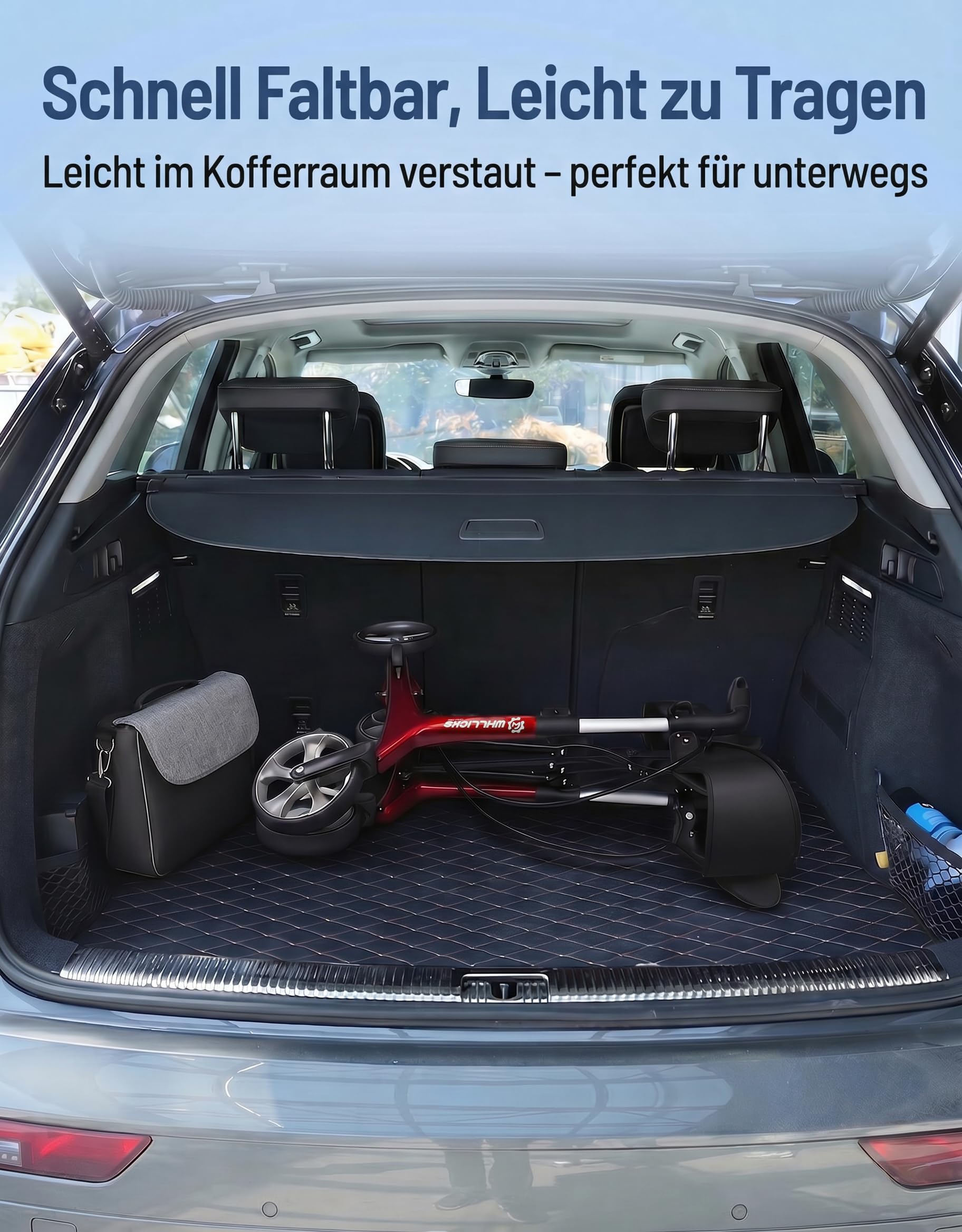 Carbon Rollator Faltbar und Leicht mit Sitz, Rollatoren Leichtgewicht Ultraleicht 5.9 kg, Indoor & Outdoor Gehhilfe für Senioren, Höhenverstellbar und Klappbar Rollator für Kofferraum