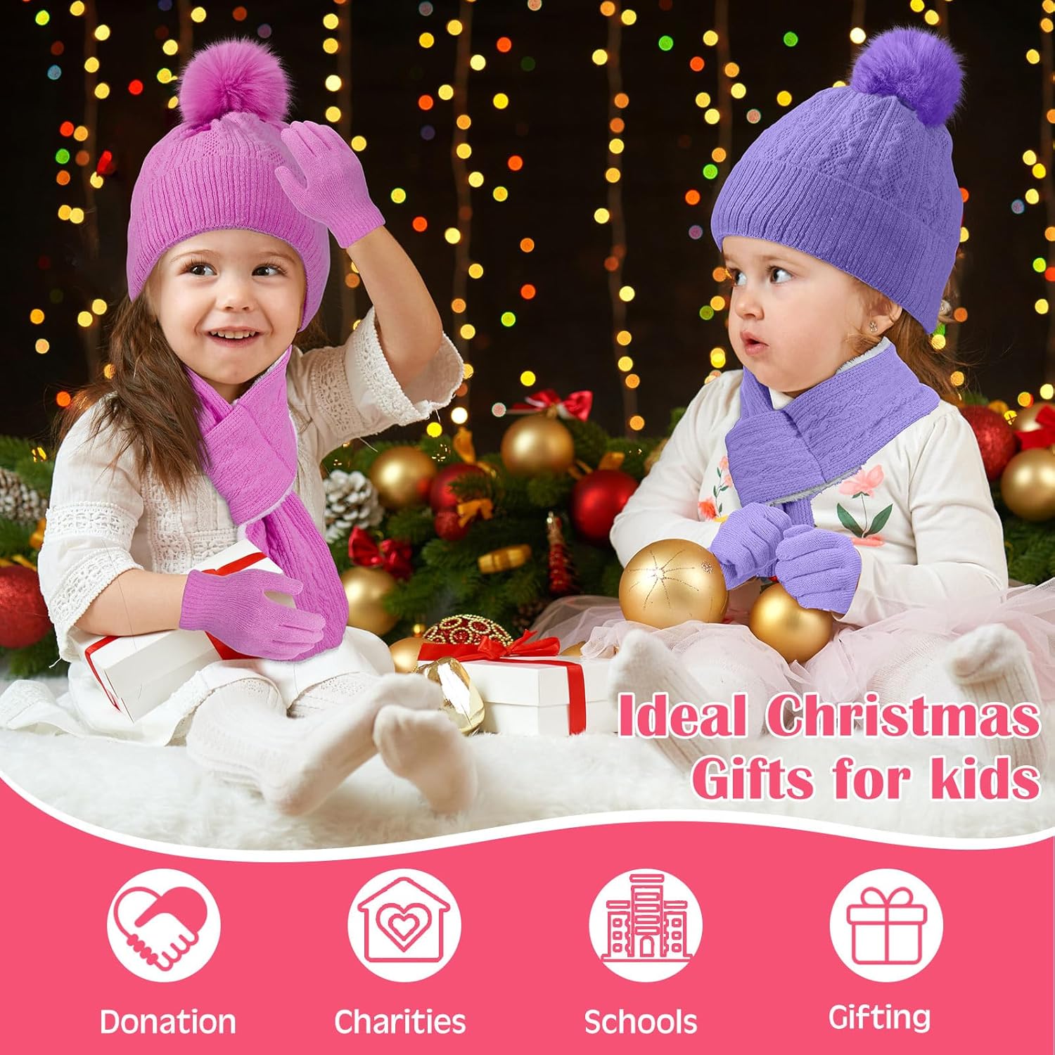 12 Pcs Kids Hat Gloves Scarf Set for Winter 3-5 Toddler Pom Fleece Scarf Knit Cap Children for Boys Gift Girls - Image 6