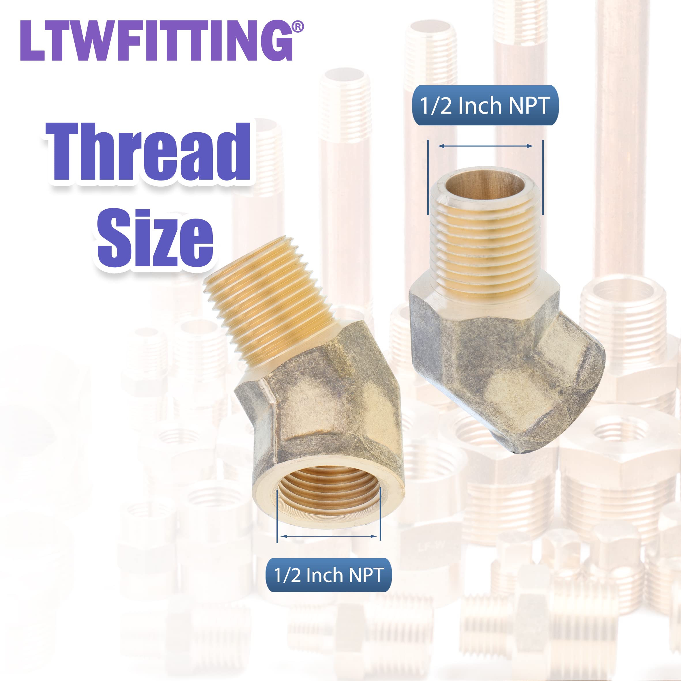 LTWFITTING Kit d'assortiment (1/4", 3/8", 1/2") NPT femelle x (1/4", 3/8", 1/2") NPT mâle en laiton 45 degrés (lot de 12)