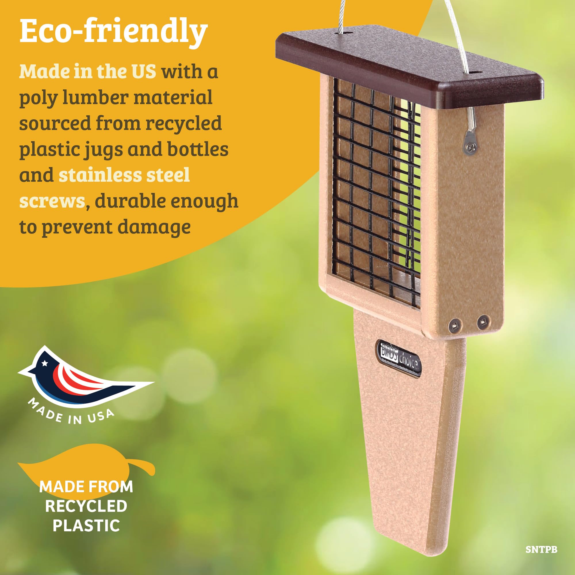 Birds Choice SNTP Bird - Comedero de sebo con Parte Superior Verde, Beige