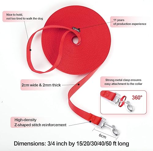 Miniatura 2 de Dog/Puppy Obedience Recall Training Agility Lead - 15ft 20ft 30ft 40ft 50ft Training Leash - Great for Play, Camping, or Backyard - Red 20ft