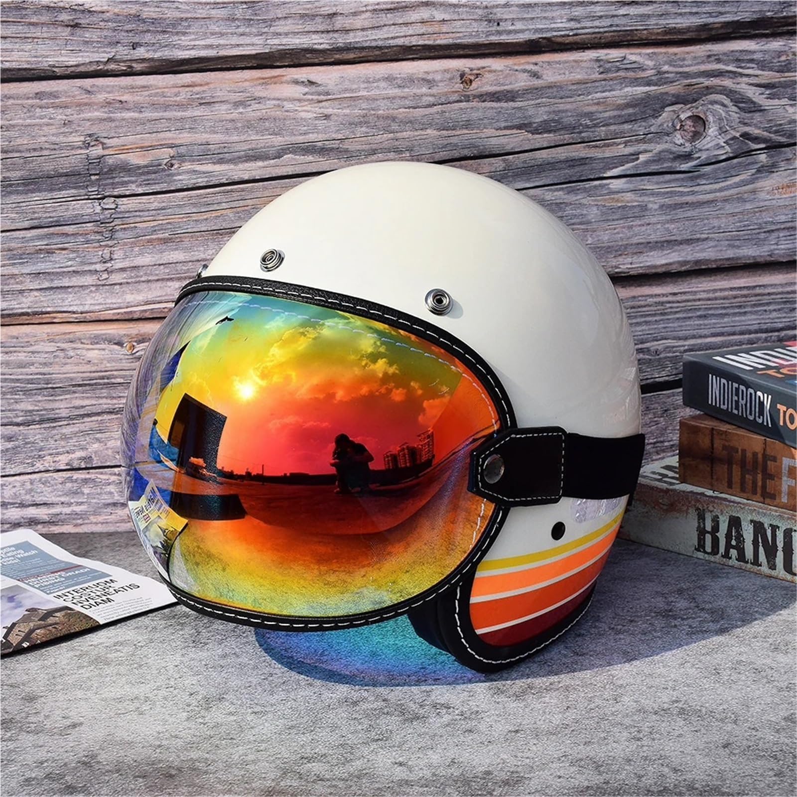 visera casco moto Viseras universales for casco de motocicleta, abierto 3/4, visera burbuja, gafas moto, lentes Motocross a prueba viento Accesorio Ajustable para Casco Integral(Red)