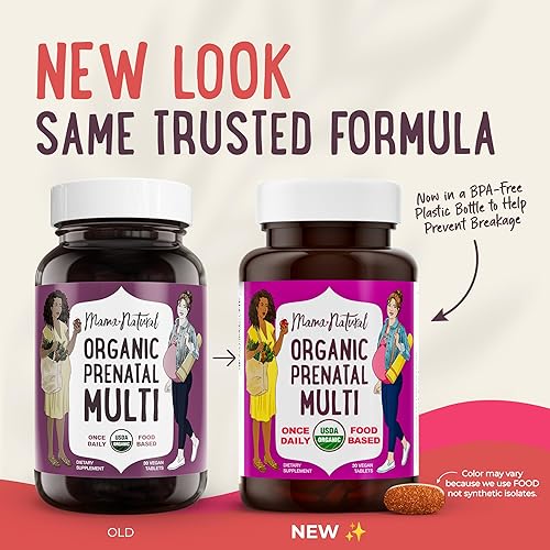 Miniatura 3 de Mama Natural Vitaminas prenatales orgánicas para mujeres veganas (30 porciones), vitaminas prenatales One A Day para mujeres embarazadas, a base de